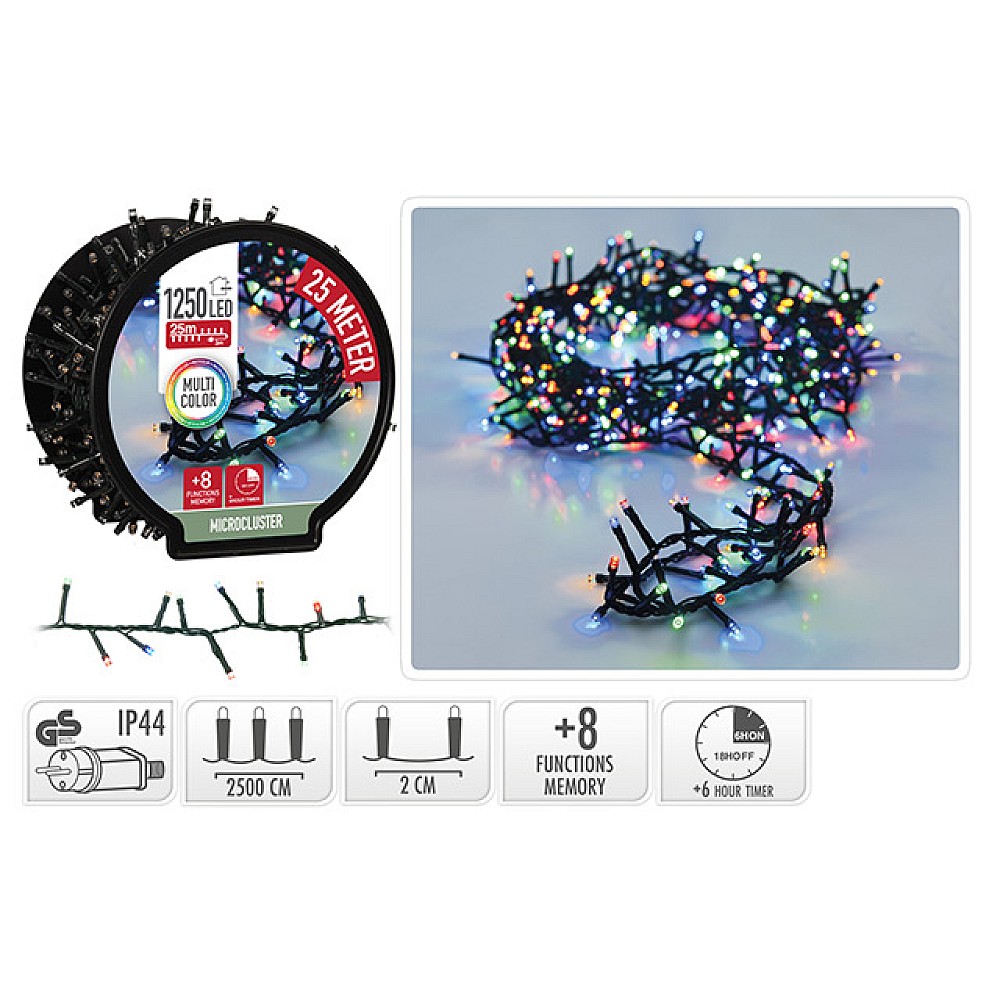 Luminite de Craciun liniare pe bobina 1250LED multicolore, 25m, 8 reg