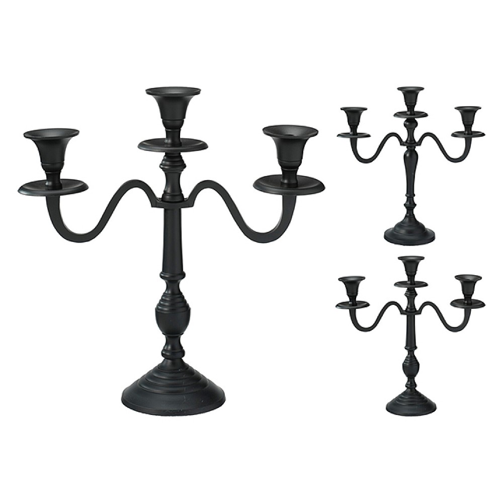 Sfesnic metalic pentru 3 lumanari 30 cm, negru