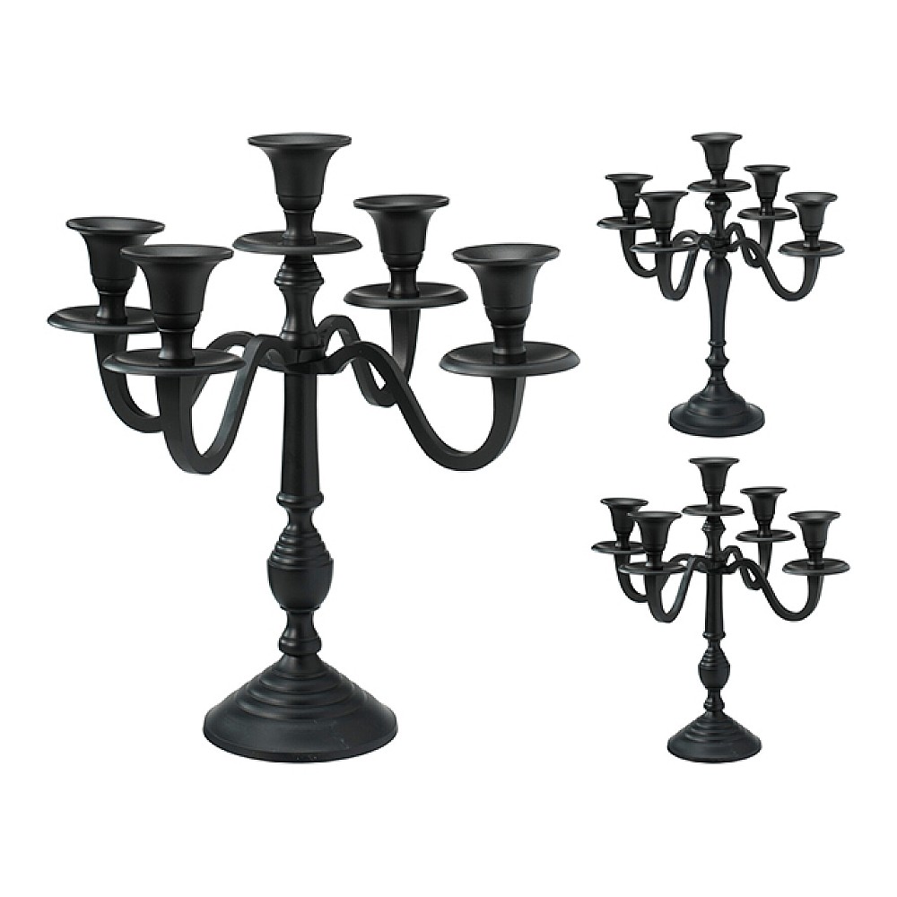 Sfesnic metalic pentru 5 lumanari 30 cm, negru