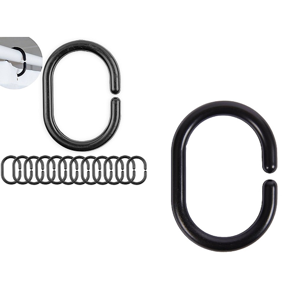 Inele pentru perdea Tendance 12 buc 6X4cm negre, polipropilen