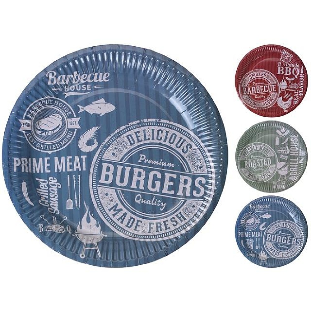 Set farfurii din hârtie BBQ 10buc, 23cm, 3 culori