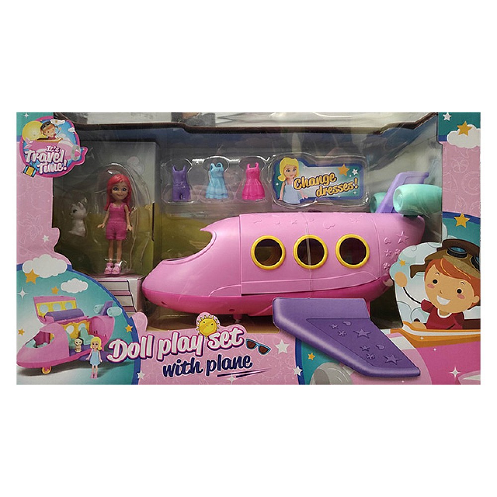 Set papusa in avion cu accesorii 27X22X15cm