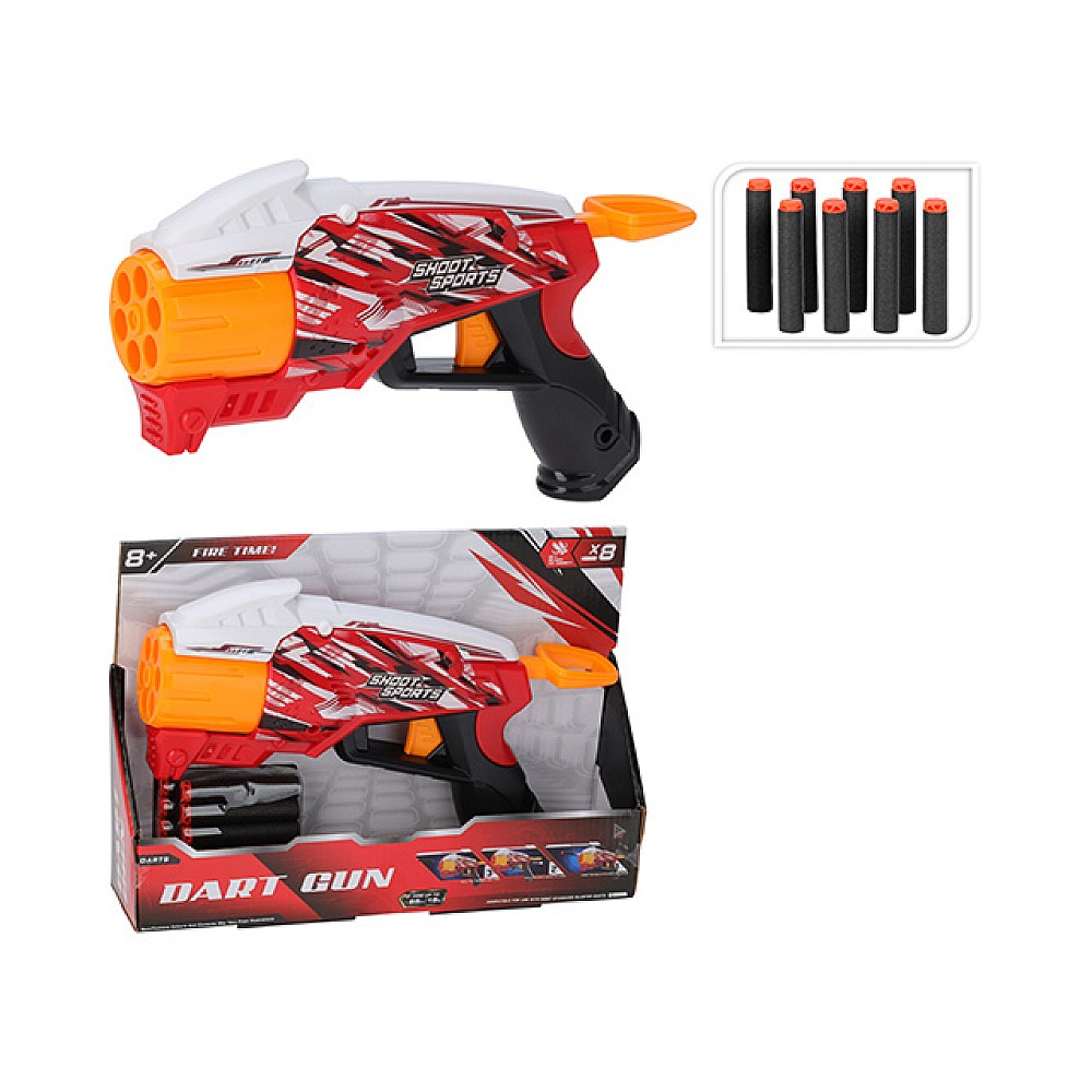 Pistol de tip blaster 28 cm, proiectile moi 8bucX7 cm, plastic