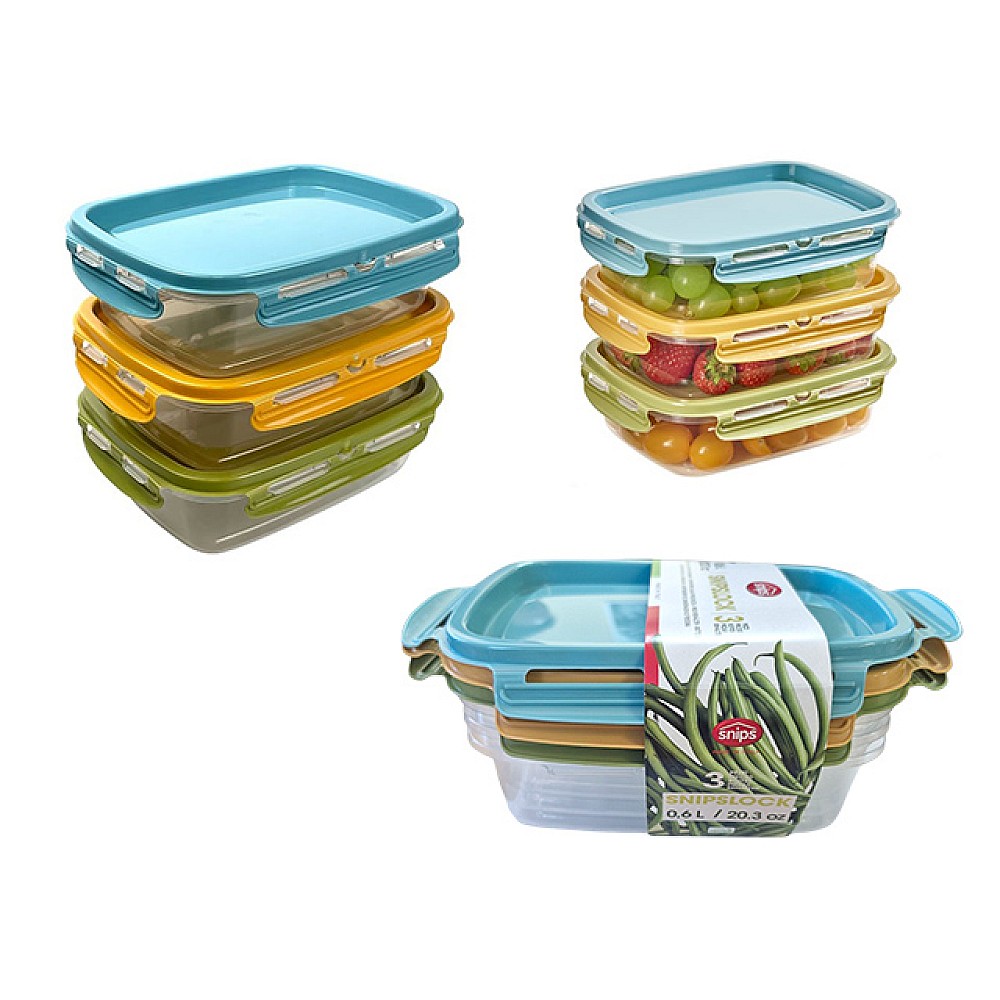 Set containere alimentare Snipslock Multicolor 3cutii, 0.6 l