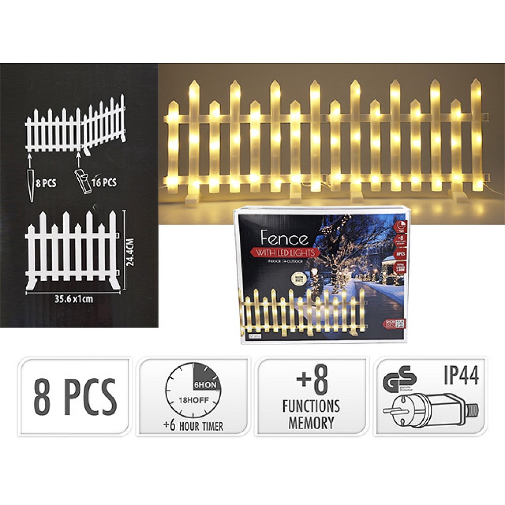 Gard decorativ Christmas 8 buc, alb cald, 192 LED,  2.8m, 8regime+ timer