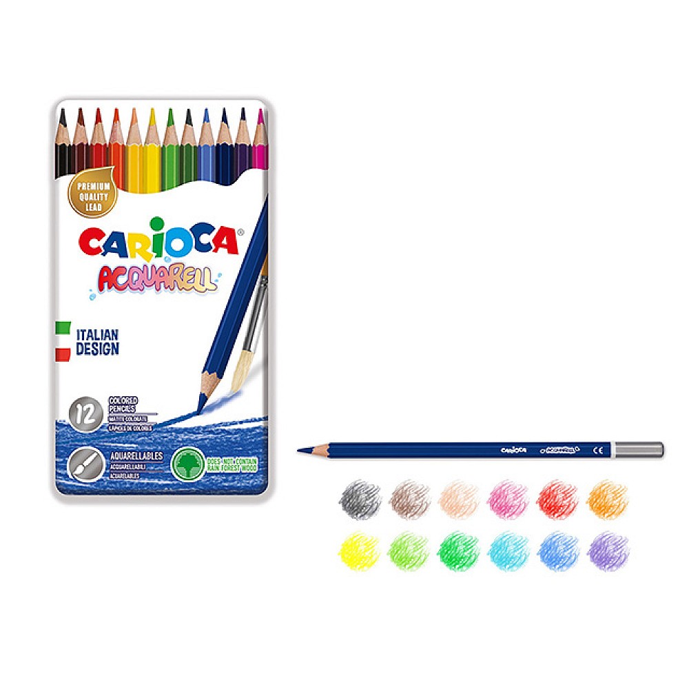 Set creioane colorate 12buc Carioca Acquarell in cutie metalica