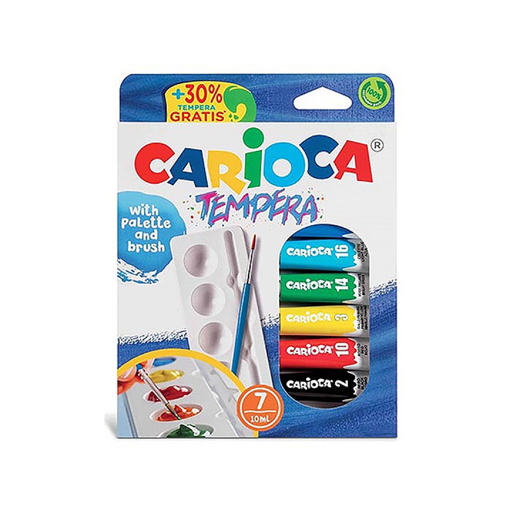 Set vopsele de acuarela Carioca Tempera 7 tuburiX10ml + paleta cu pensula