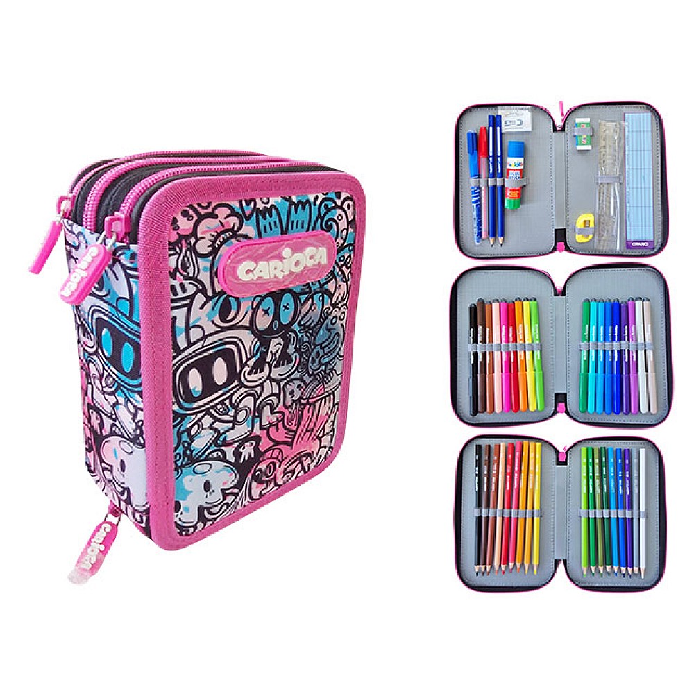 Penar Carioca Comics Pink textil, echipat, cu 3 compartimente