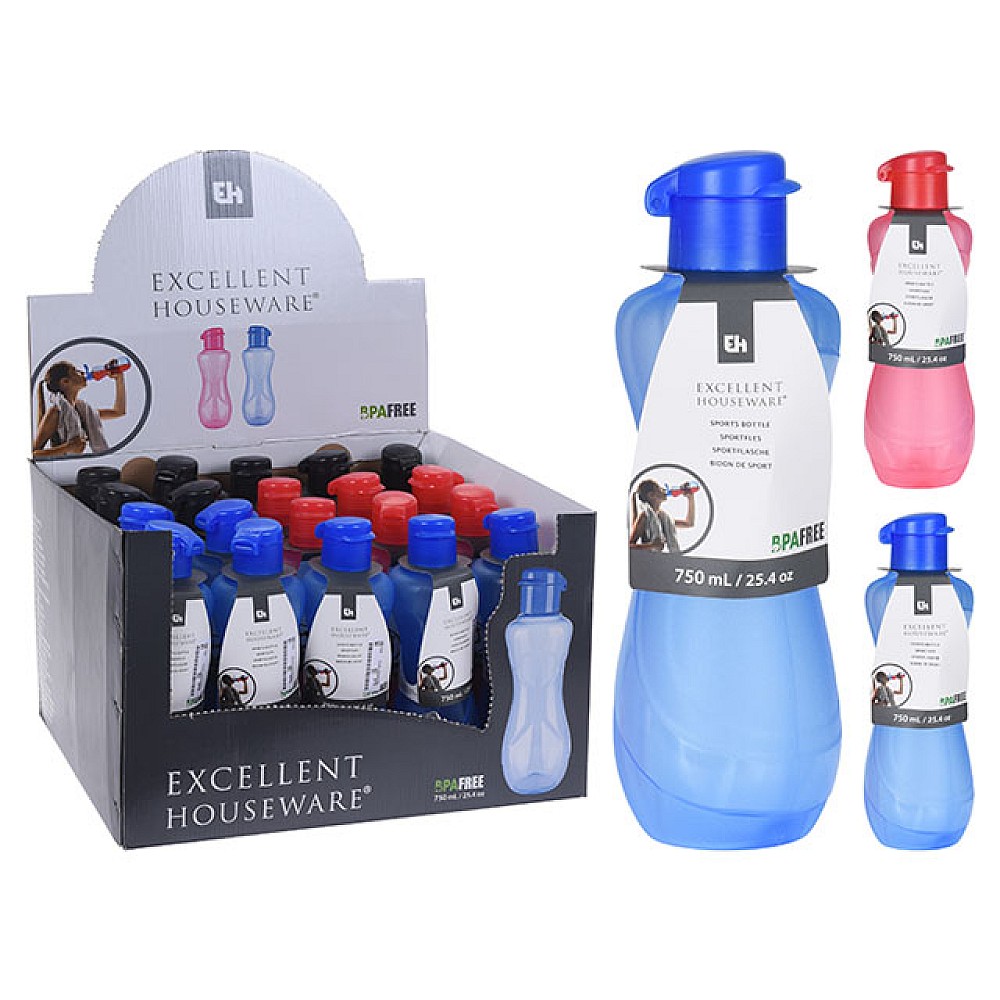 Sticla pentru apa EH 0.75l, 26cm plastic, 2culori