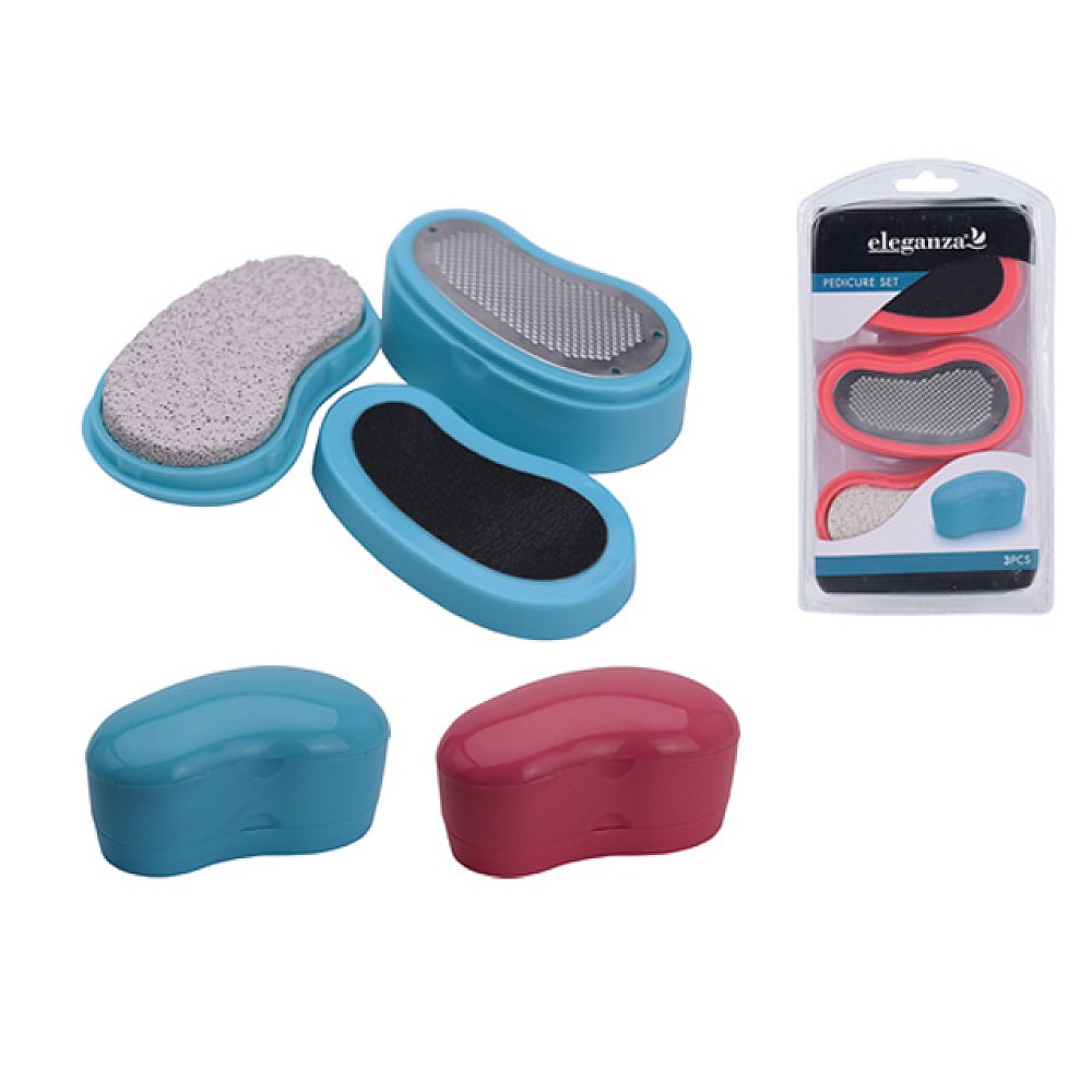 Set pentru pedichiura 3buc: perie, piatra ponce, razatoare 9.5X5.5cm, 2culori