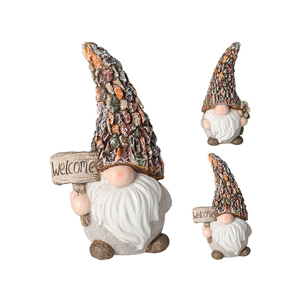 Figurina de gradina Pitic cu floare si inscriptie, H23 cm