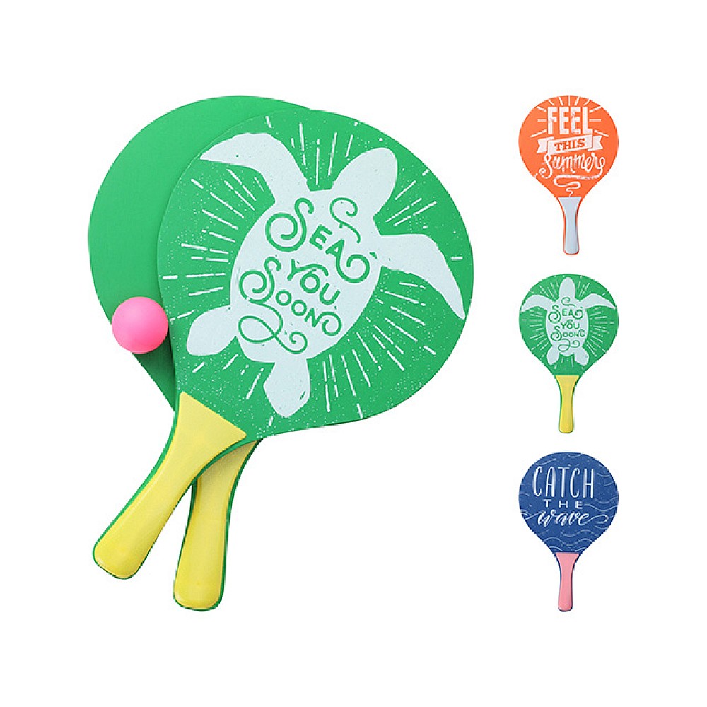 Set tenis pentru copii: 2 palete 38 cm + minge 4 cm, lemn