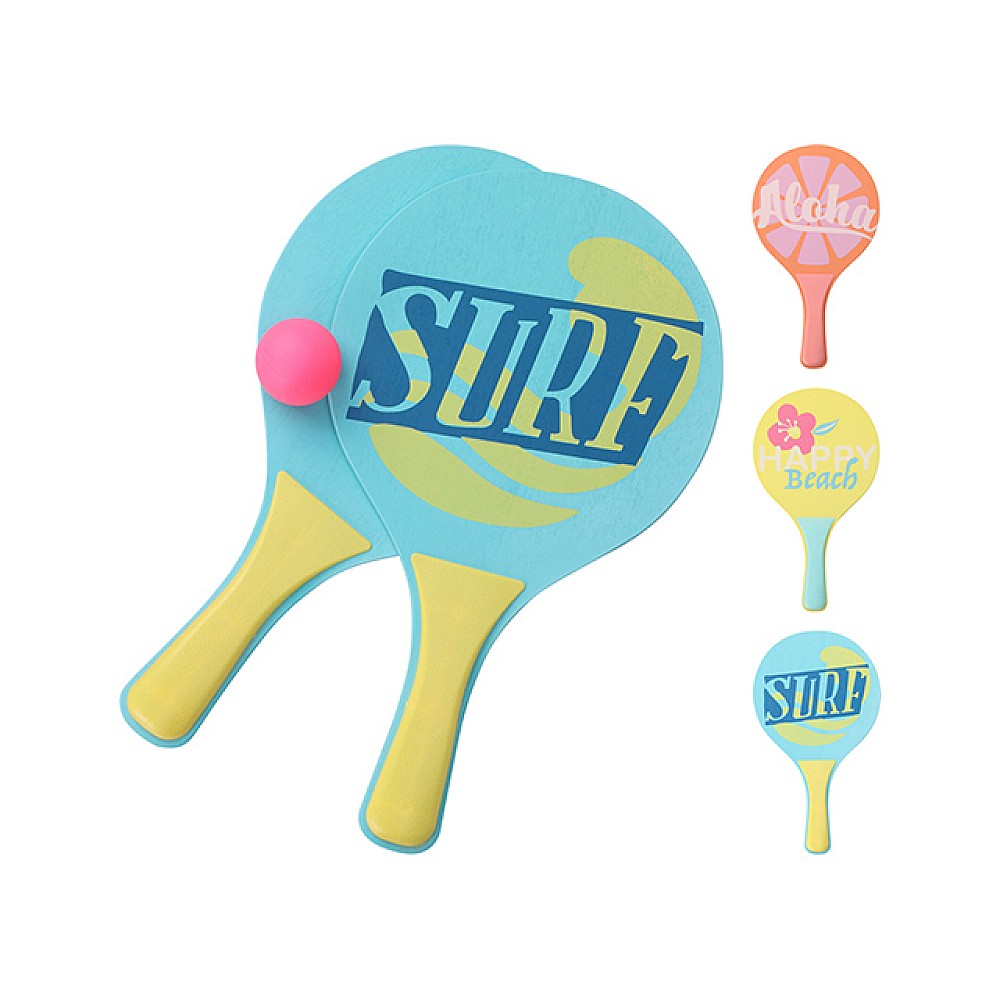 Set tenis pentru copii: 2 palete 33 cm + minge 4 cm, lemn