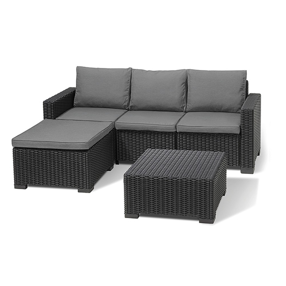 Set mobilier California 3 piese: canape, masa, suport pentru picioare/perne, grafit