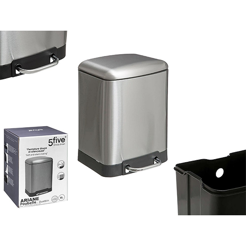 Cos pentru gunoi cu pedala Five Ariane 6l, argintiu, inox