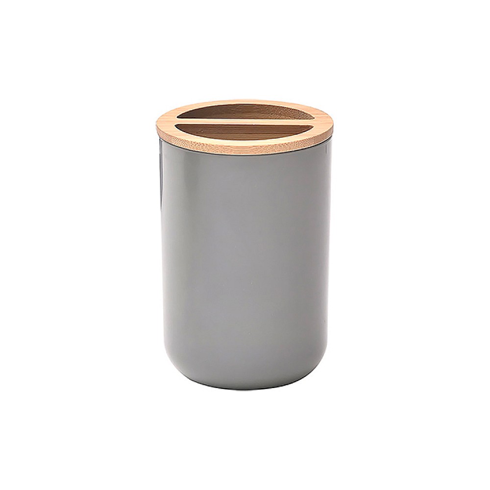 Pahar pentru periute de dinti Tendance Kanta, capac bambus, gri, polirasină