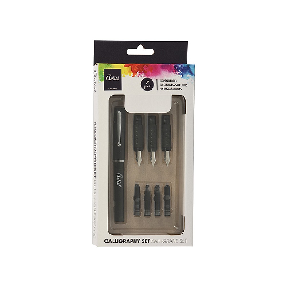 Set de caligrafie Artist: pix, 3penite, 4 cartuse negre