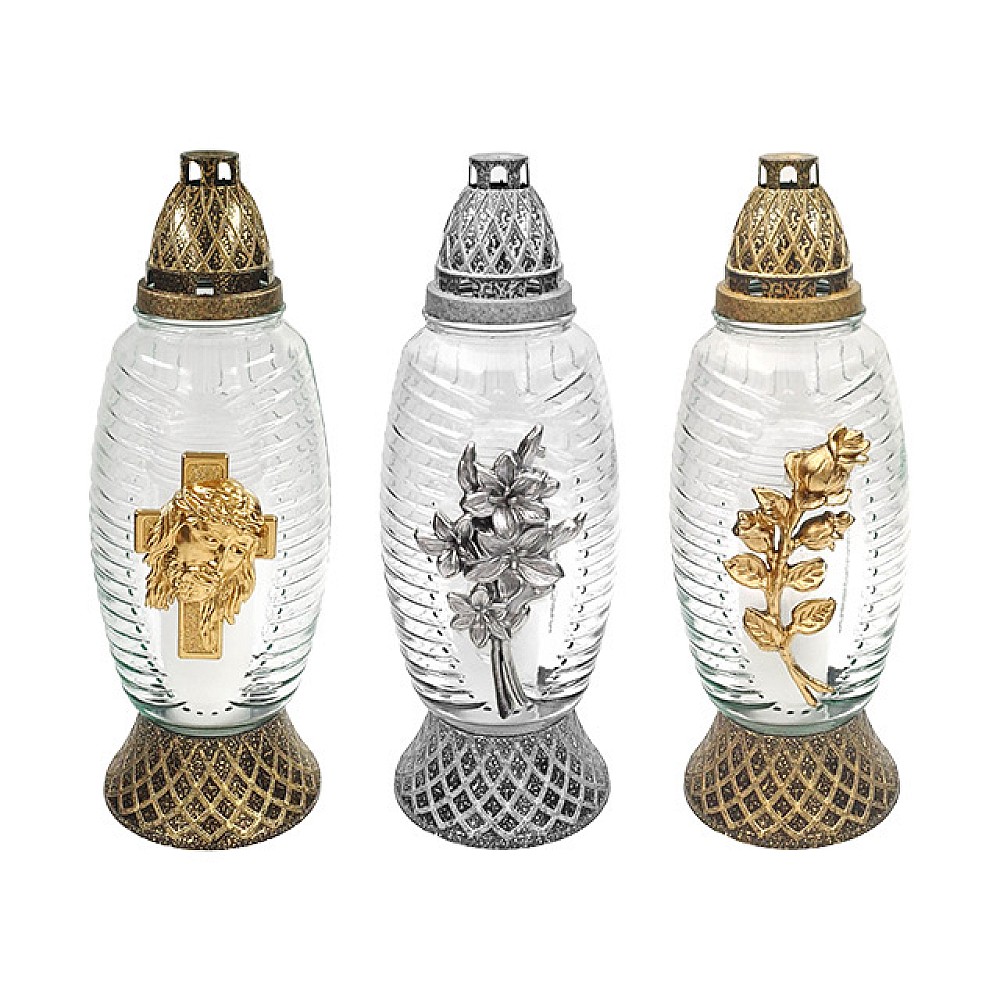 Candelă sticlă cu capac 35cm 40ore, decor mix