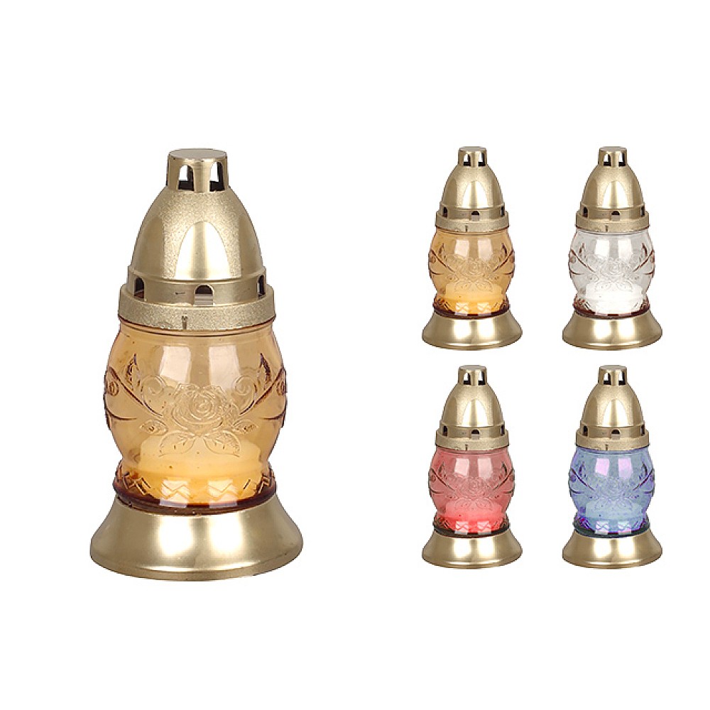 Candelă sticlă cu capac 15cm, 10ore, 4culori