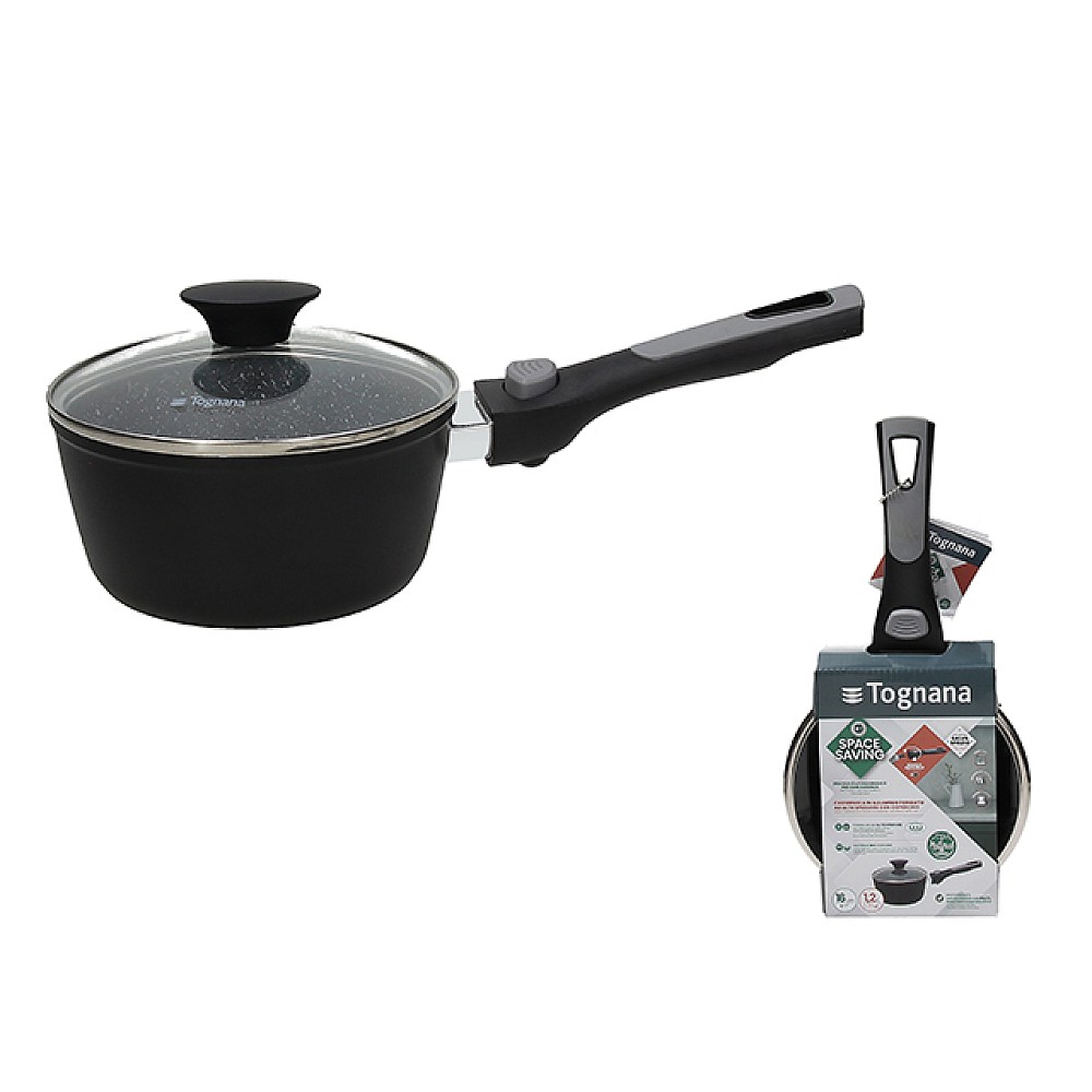 Tigaie sote Tognana Space Saving 16 cm, 1,2 l, capac din sticlă, mâner detașabil