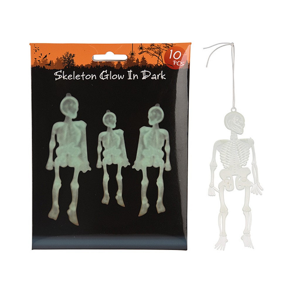 Set suvenire Halloween Schelet fluorescent suspendabil, 10buc, 14cm