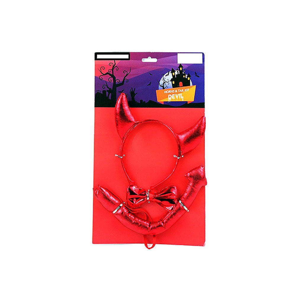 Costum de Halloween 3buc: Bentita cu coarne, cravata si coada