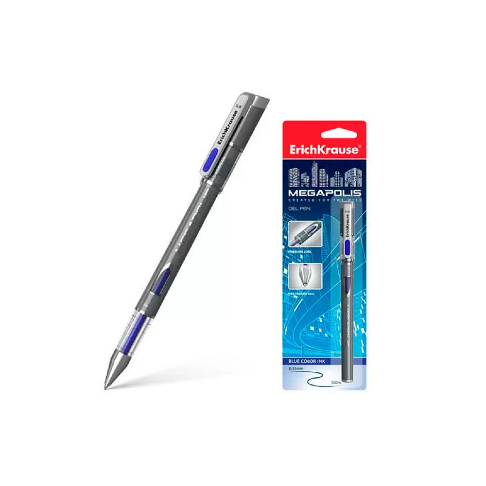 Pix cu cerneala gel ErichKrause Megapolis Gel, albastru, blister