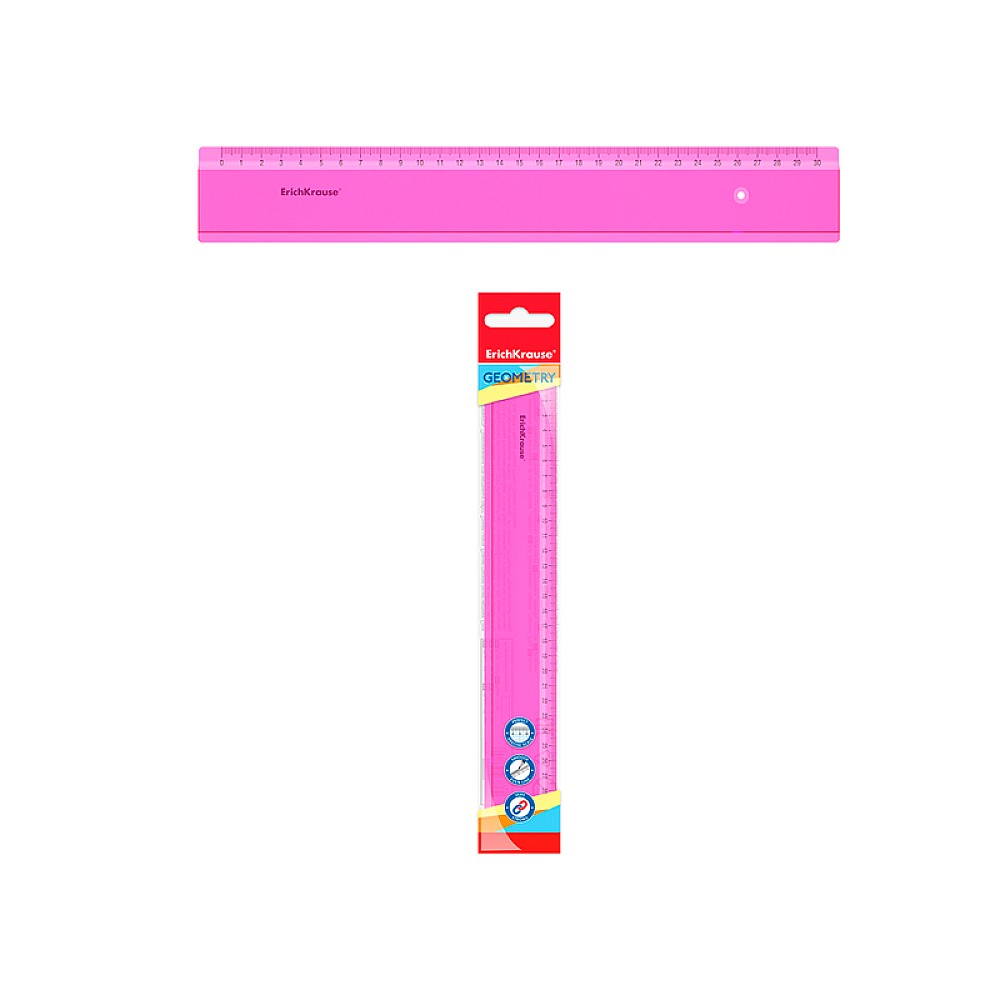 Rigla 30cm ErichKrause Neon, roz, plastic