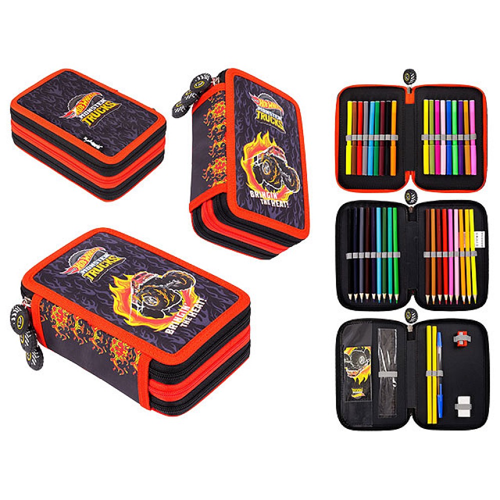 Penar cu accesorii Hot Wheels, 3 sectii, textil