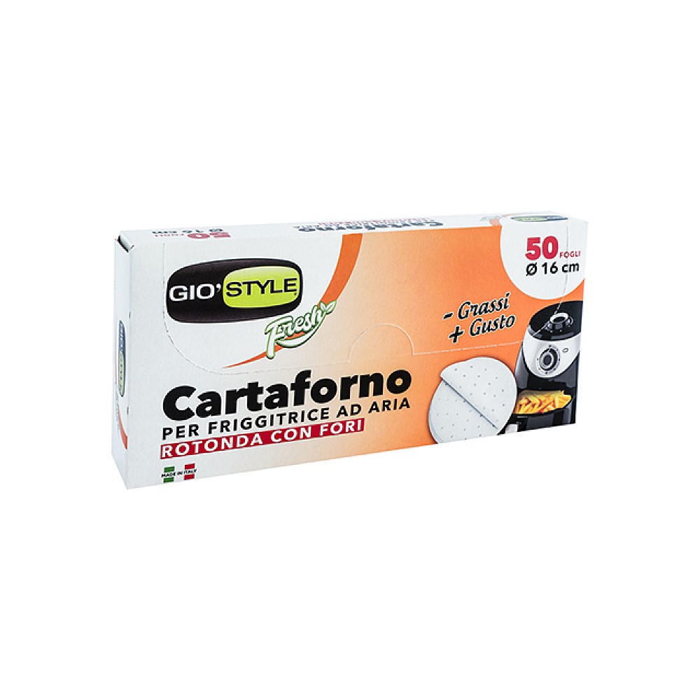 Hartie pergament cu perforații pentru friteuză cu aer cald Gio’Style D 16cm, 50buc