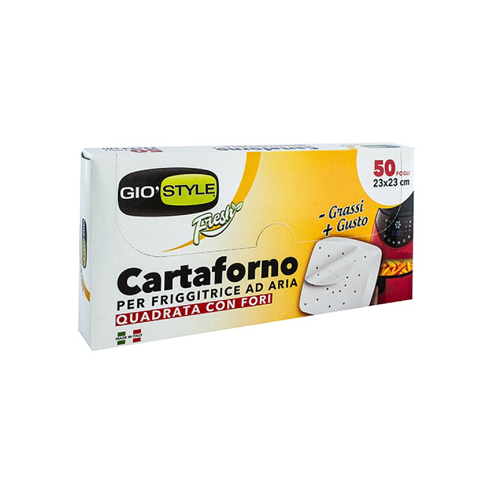 Hartie pergament cu perforații pentru friteuză cu aer cald Gio’Style 23X23 cm, 50 buc