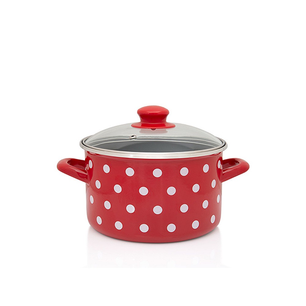 Cratita emailata Clasica 20cm, 4l, capac din sticla