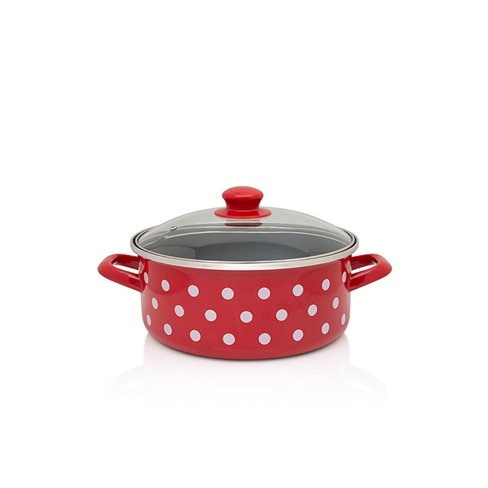 Cratita emailata Clasica 20cm, 2.75l, capac din sticla