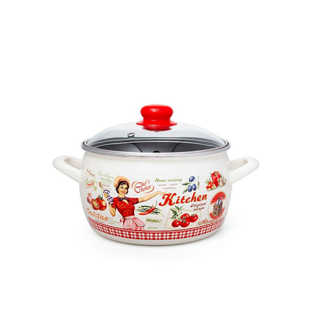 Cratita emailata Kitchen 20cm, 4.2l, capac din sticla