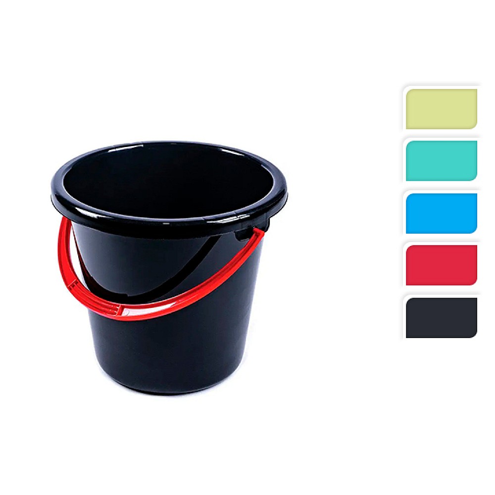 Galeata Jagiello 10l negru, mâner de diferite culori, H26cm, plastic