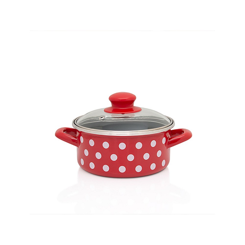 Cratita emailata Clasica 16cm, 1.5l, capac din sticla