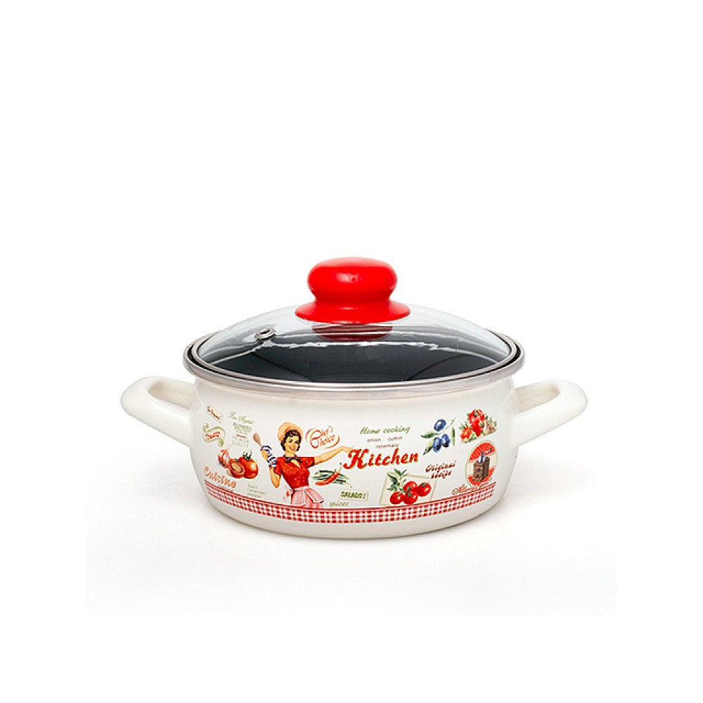 Cratita emailata Kitchen 16cm, 1.5l, capac din sticla