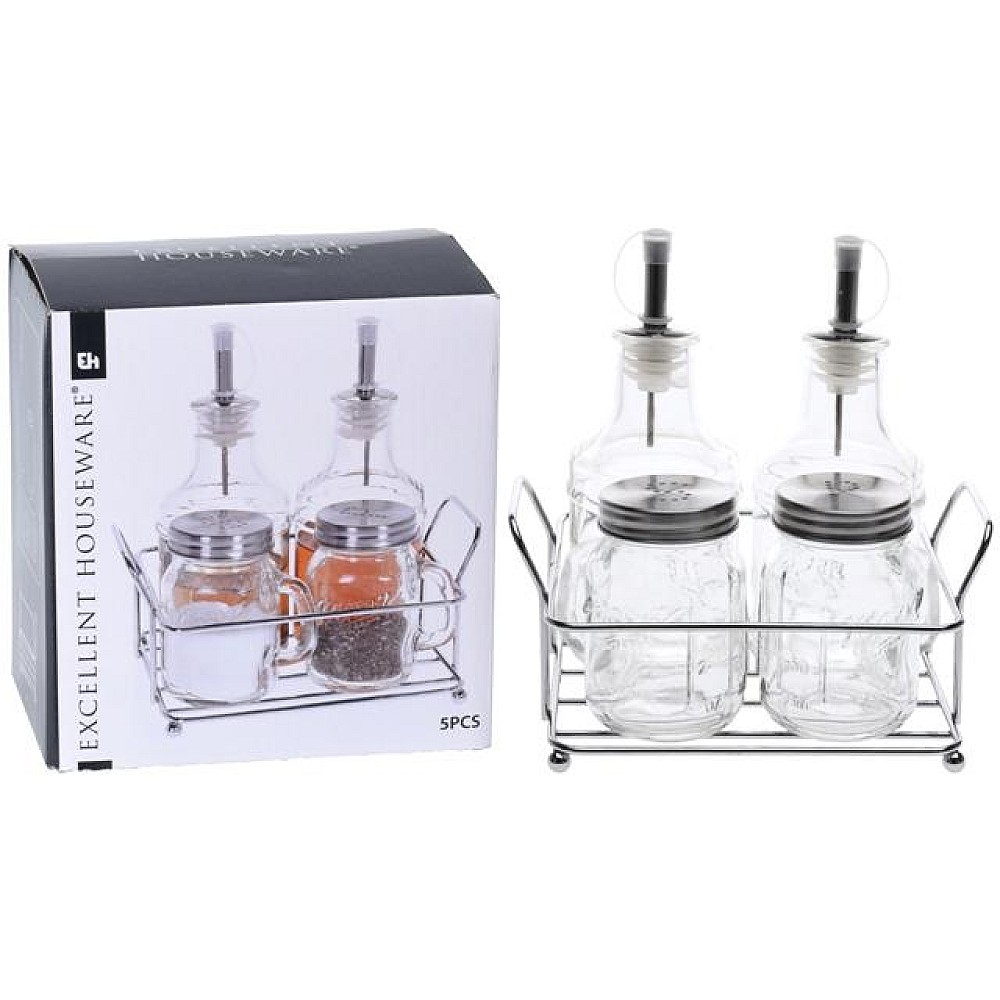 Set pentru mirodenii EH 4piese ulei, otet, sare, piper, sticla/inox