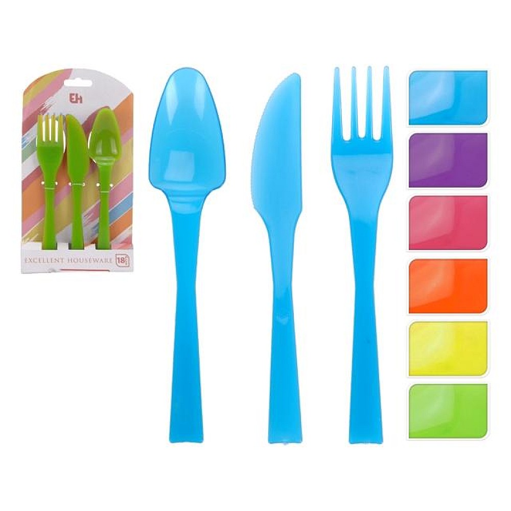 Set tacâmuri EH 18buc (6cutite, 6linguri, 6furculite), din plastic