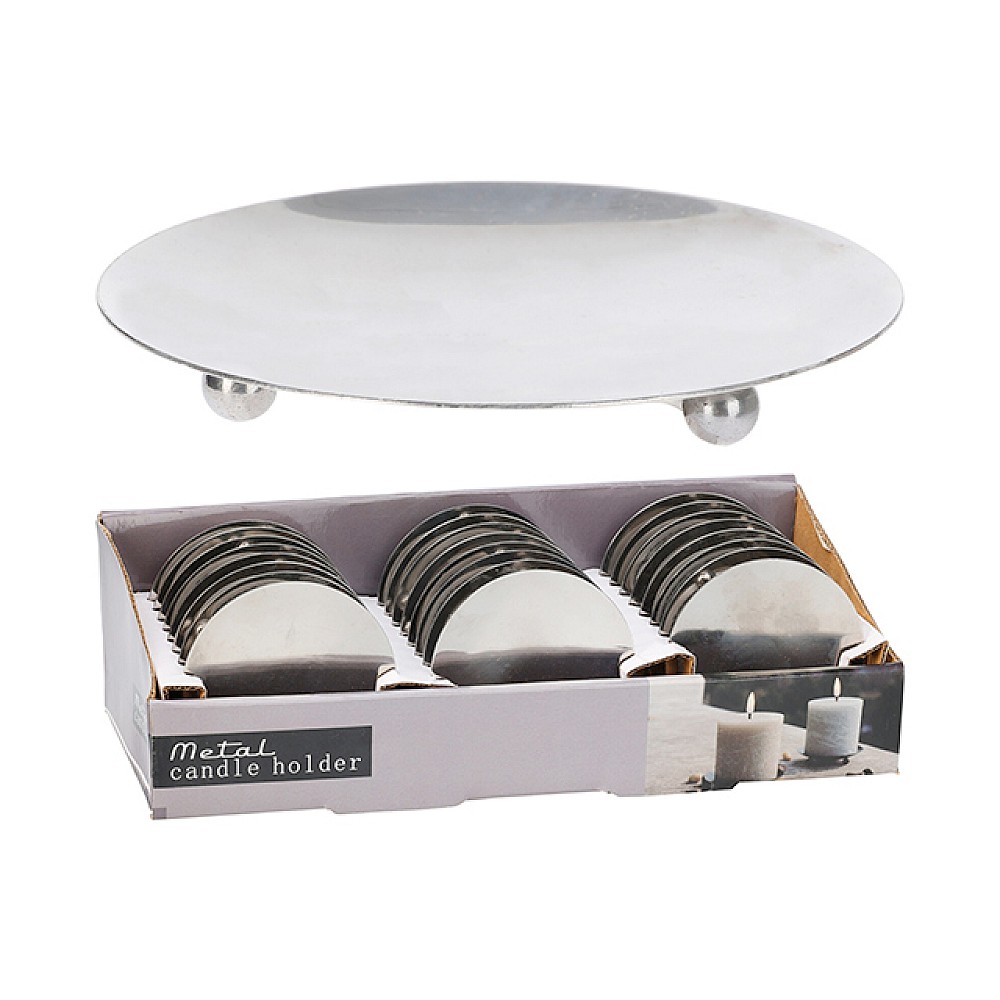 Suport-farfurie pentru lumanari cu picioruse D8 cm, metal, argintiu