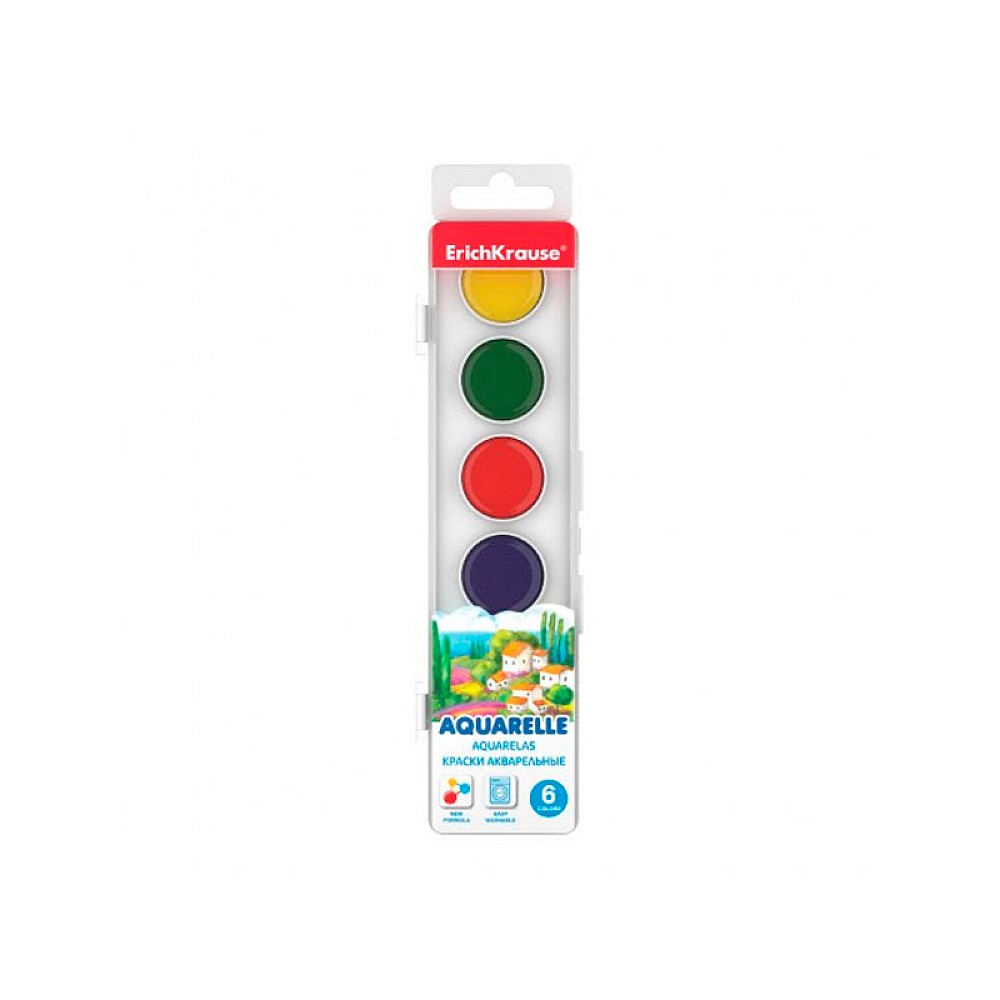 Aquarelle ErichKrause 6 culori, fara pensula, cutie plastic