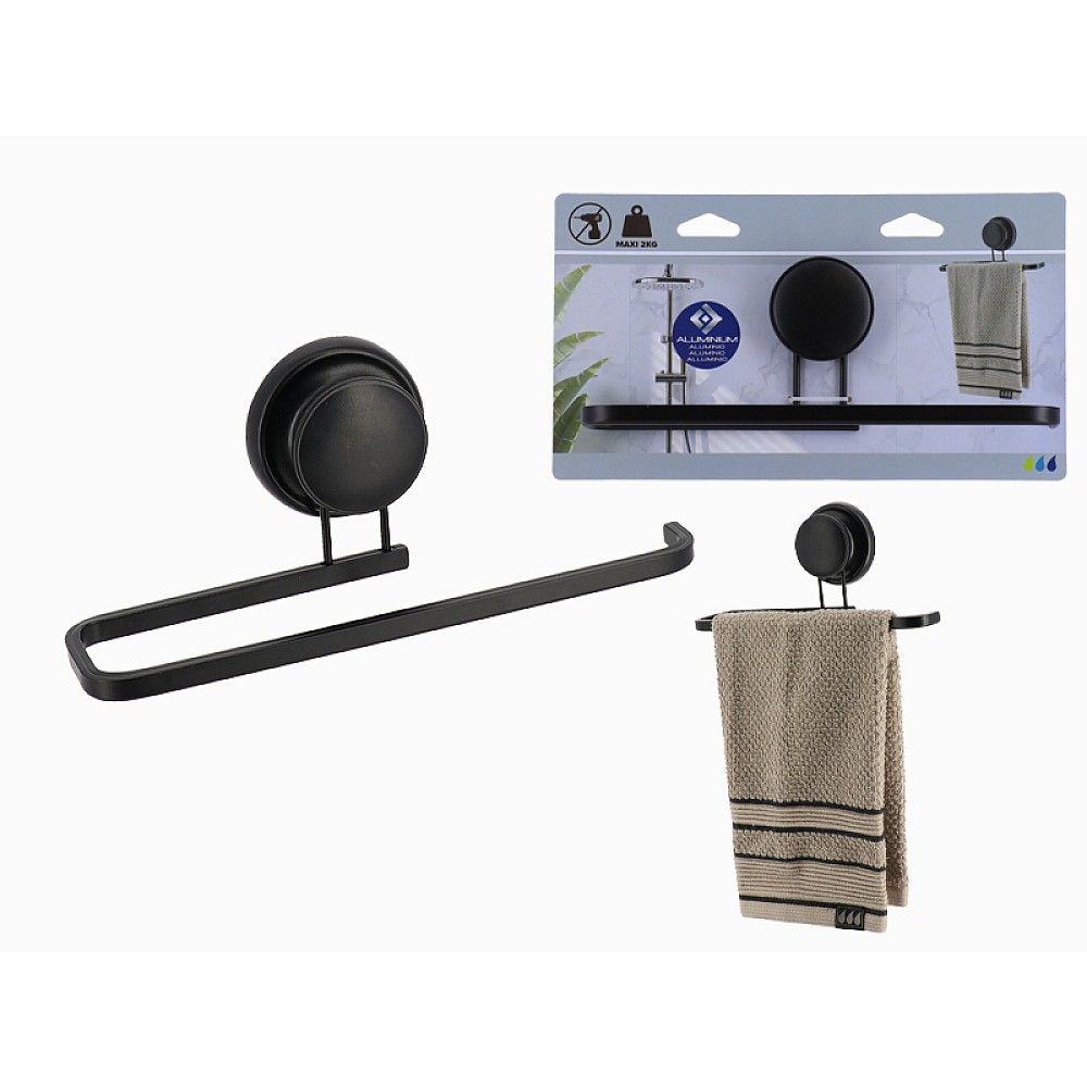 Suport pentru prosoape cu ventuza Tendance Aluminium 24X10X7.5cm, negru
