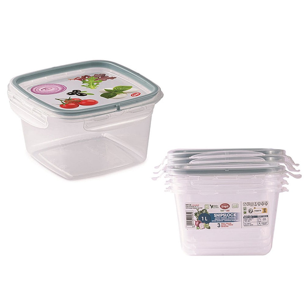 Set containere alimentare Snipslock Quadro 3buc, 1l