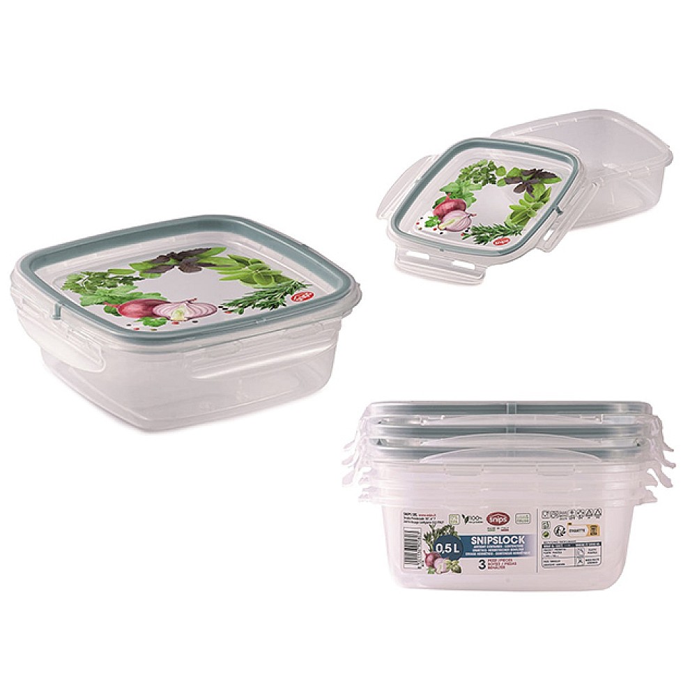 Set containere alimentare Snipslock Quadro 3cutii, 0.5l