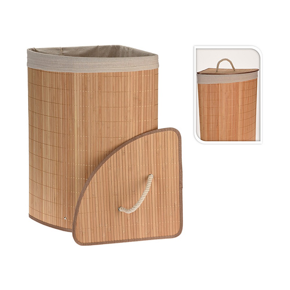 Cos pentru rufe cu capac 35X35cm, H60cm, bambus,impletit, de colt 