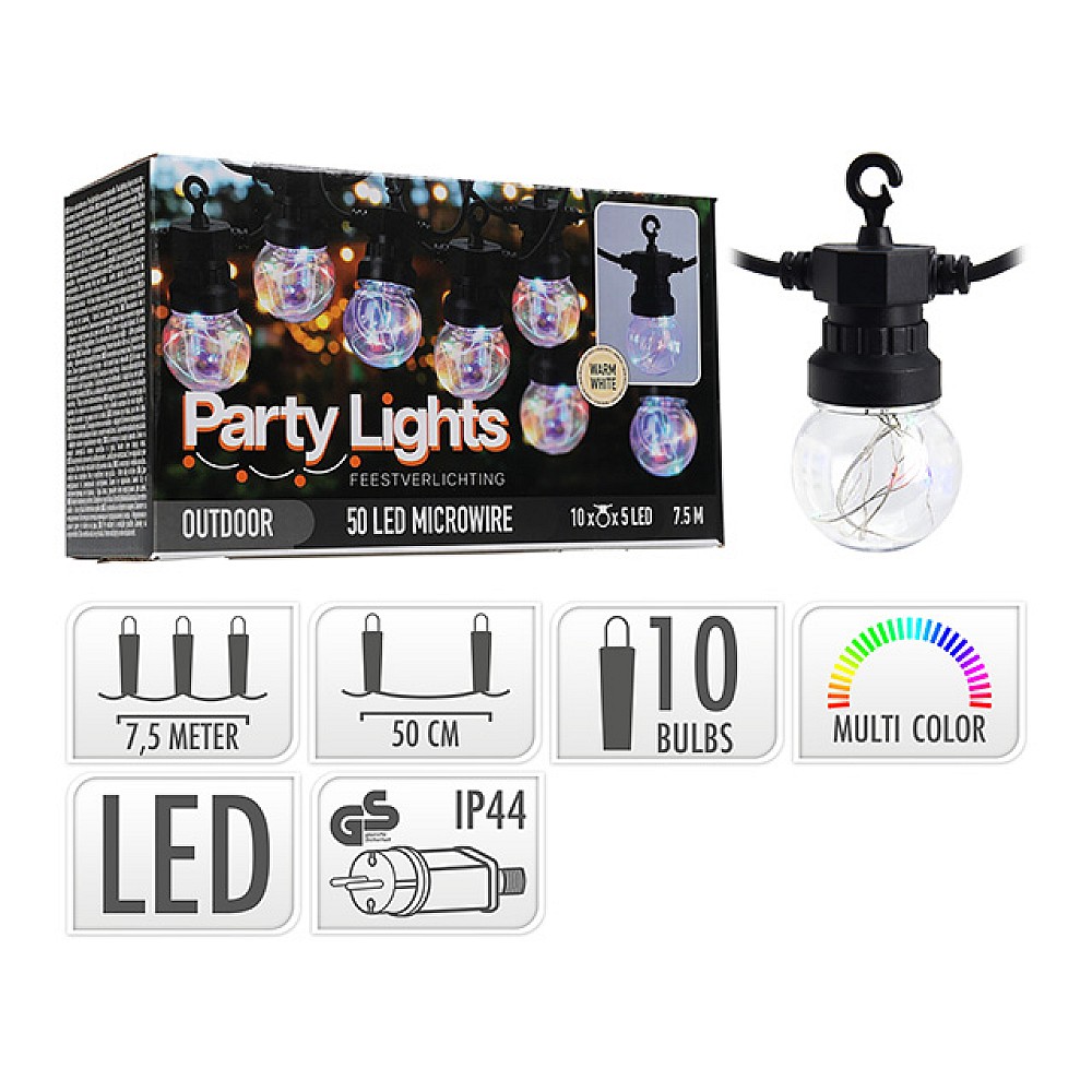 Ghirlanda luminoasa 10LED, multicolor, 7.5m, G50, D5cm