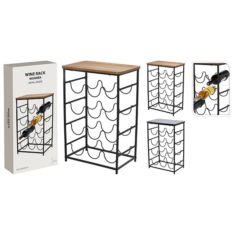 Suport pentru 12 sticle cu polita H&S 40X26X60 cm, metal