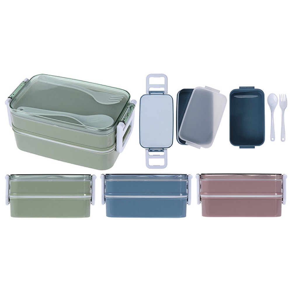 Lunch-box EH 2 nivele cu furculita si lingura 18X10X8 cm, plastic