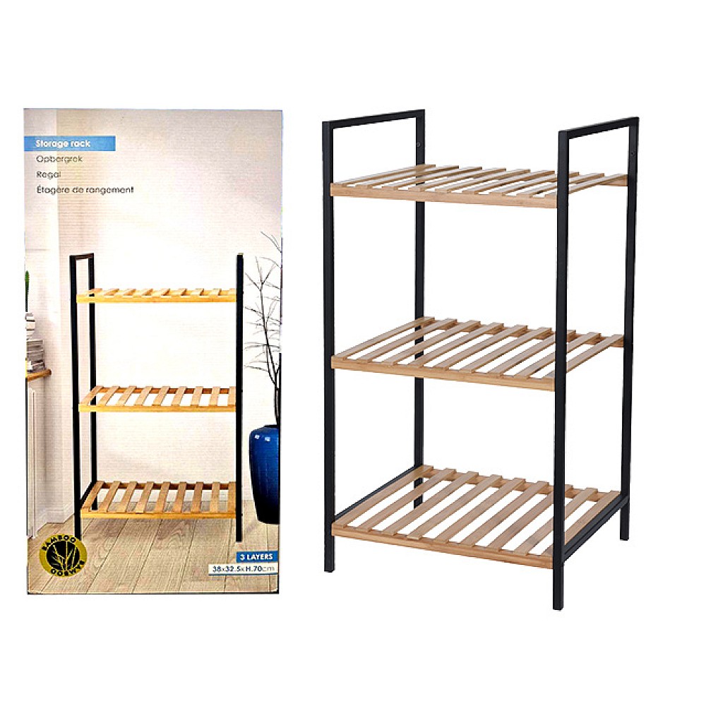 Etajera cu 3 nivele Bathroom 38X32.5X70cm, metal/bambus