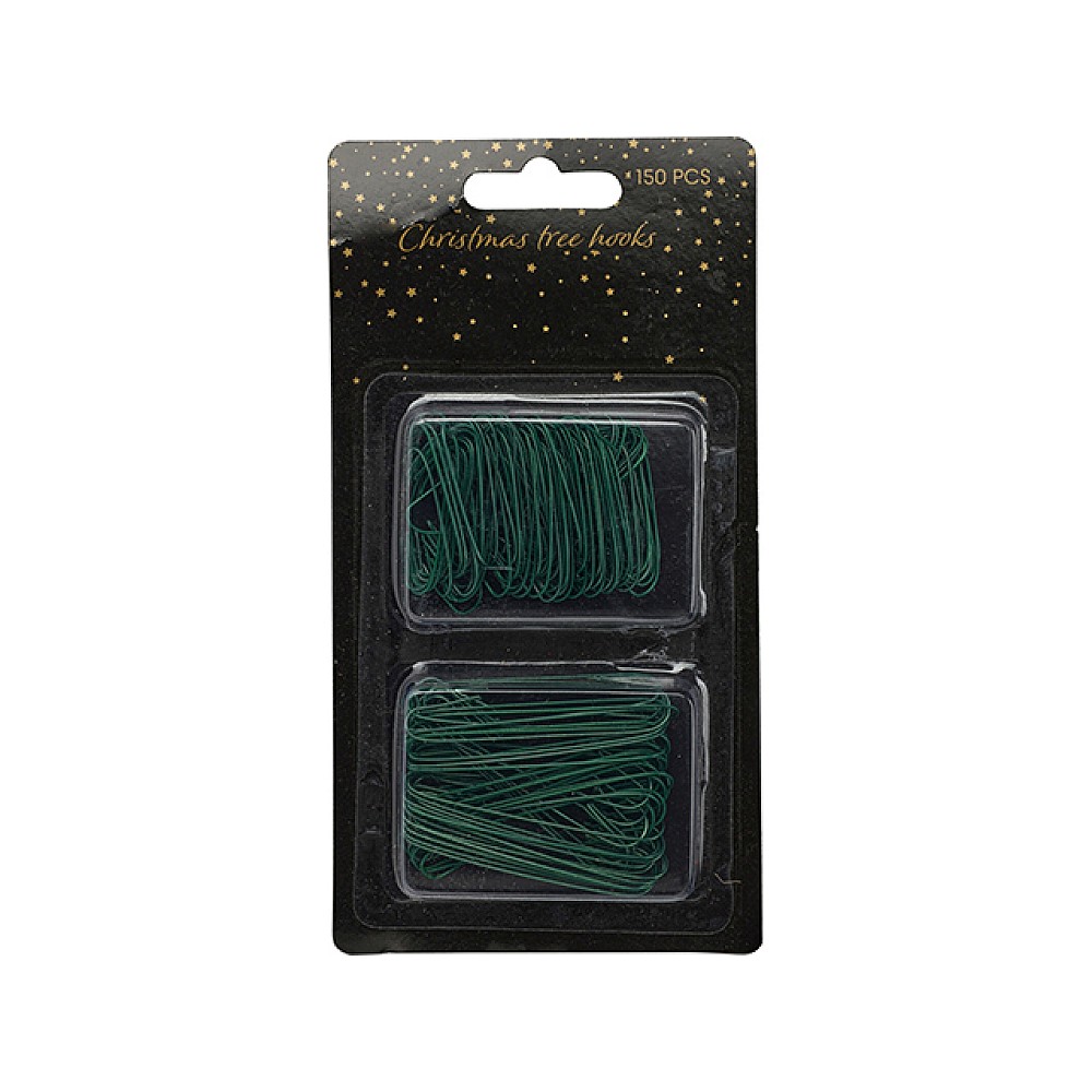 Set carlige pentru decoratiuni de Craciun 150buc, metal, verde